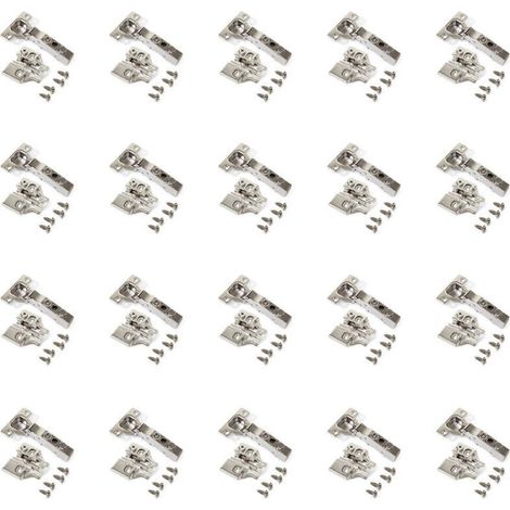Emuca 20er-Pack X91 Soft-Close-Scharniere mit Schraubbefestigungsplatten, Höhe 0, Stahl, vernickelt