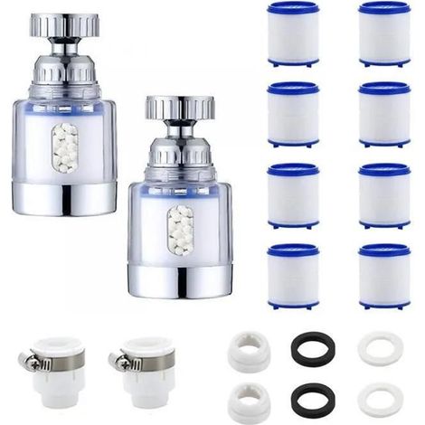Filtre à eau pour robinet - Anti Calcaire - Rotatif 360° - 2 pièces - 8 éléments filtrants