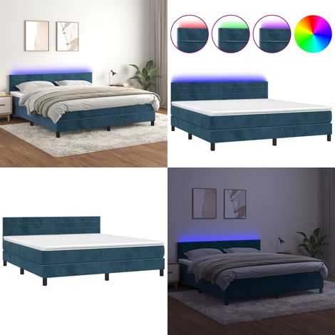 Sommier à lattes de lit avec matelas LED Bleu foncé 160x200 cm - Lit Plateforme - Lit Design - Lit Capitonné - Lit Velours - Lit Avec Rangement - Home & Living (1/5)