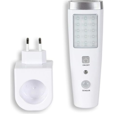Lampe Torche Détecteur de Mouvement Interieur - Lampe prise rechargeable secteur - Lampe de secours - Chargeur Induction Sans Fil - Lampe torche LED - Sécurité maison et urgence - 15 CM (1/5)