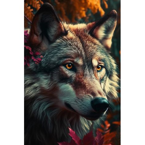Tableau sur toile loup fleuri 30x45 cm - Impression sur Toile Murale Décorative - Image imprimée en HD sur Toile - Toile sur Châssis en Bois FSC - Fabriqué en France (1/5)