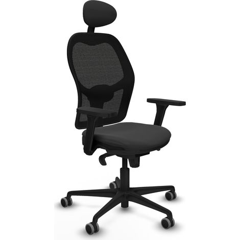Jorquera sincro malla negra similpiel gris oscuro brazos 3D base nailon cabecero fijo ruedas 65mm engomada (1/5)