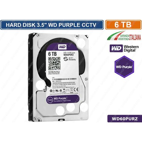 HARD DISK HD 3,5" SATA PURPLE 6000 GB 6TB WESTERN DIGITAL WD60PURZ CCTV CAMERA