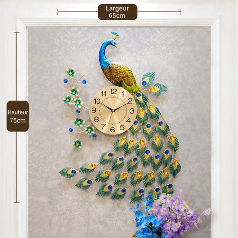 Horloge murale décorative paon style européen cadran métal 75x65 cm 75cmx65cm 3 kg – Livraison gratuite