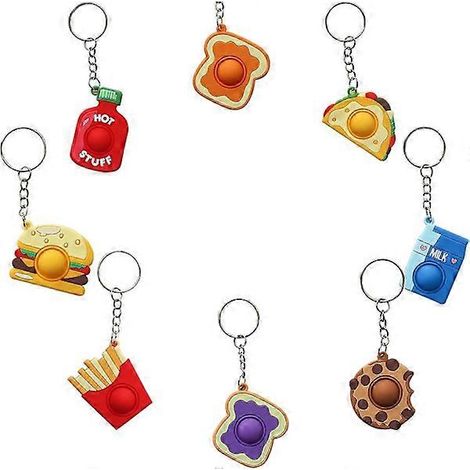 Lot de 8 mini porte-clés Pop it, mini jouets sensoriels anti-stress en forme d'aliments et de boissons, cadeau idéal pour les enfants. (1/5)