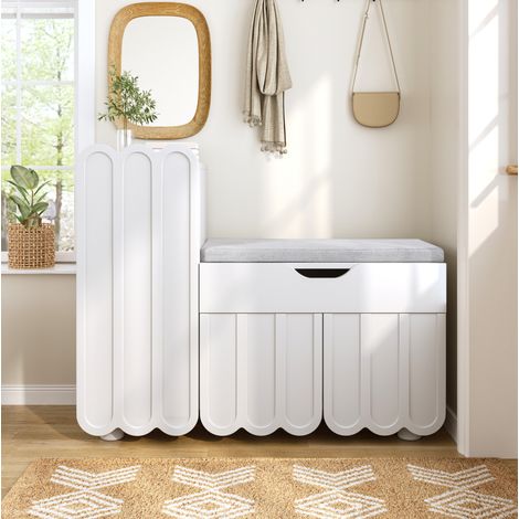 Schrank Schubladen Aufbewahrung Sitzbank 90 cm MDF OKMYHOME (1/5)
