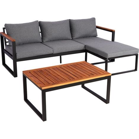 Divano da esterno arredo giardino con tavolo struttura in alluminio e cuscini in legno di acacia grigio scuro 040008313