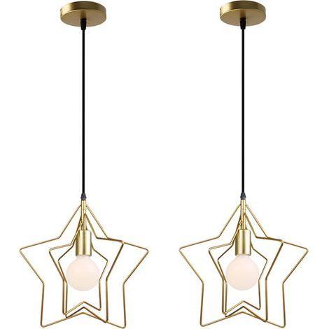 2X Suspension Luminaire Simplicité D'Intérieur Lustre Étoile Créatif Lampe À Suspension Moderne Abat-Jour Rotatif Pour Loft Café Or