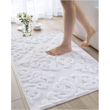Tapis de bain, 44 x 76 cm, tapis de bain antidérapant et lavable pour le sol de la douche, tapis de bain absorbant et doux avec un dos en caoutchouc, tapis moelleux en microfibre rétro avec motif flor (1/4)