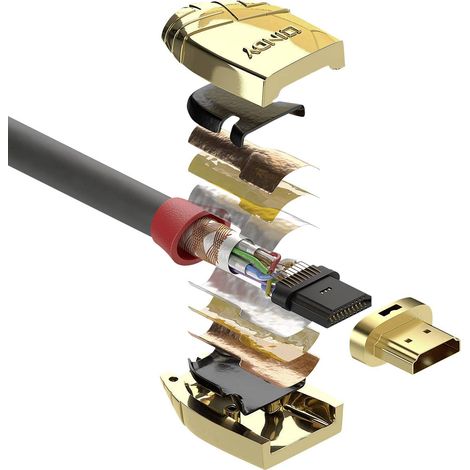 37861 Lindy Gold Line HDMI 4K (1 m) - Cordon HDMI 4K - mâle/mâle - 1 mètre - résolution maximale 4096 x 2160 - revêtement plaqué or 24 carats (1/3)