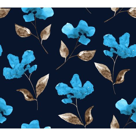 Outdoor dekostoffe oxford - Motiv blaue Blüten mit goldenen Blättern I DR211 (1/5)