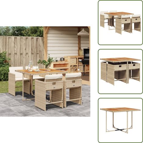 The Living Store Ensemble à manger de jardin avec coussins 5pcs Beige poly rotin - Salon De Jardin - Meuble De Jardin - Set De Jardin - Table De Jardin - Chaises De Jardin