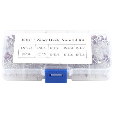Kit électronique de 200 diodes Zener assorties (10 valeurs) 1N4728 à 1N4737 avec boîte de rangement (1/5)
