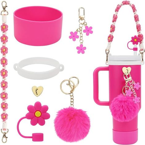Ensemble d'accessoires pour la Coupe Stanley comprenant une poignée pour bouteille d'eau, une housse en silicone pour la Coupe Stanley et un protège-paille en silicone pour les breloques Stanley. (1/5)