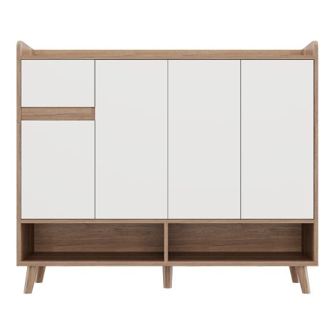 Buffet chaussures blanc bois 120x35x99 cm, 4 portes, tiroir, étagère