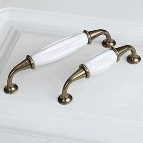 Poignée De Porte - Céramique - Distance Entre Trous 128 Mm - Dorée - Pour Tiroir Et Armoire De Cuisine - Lot De 2 (1/5)