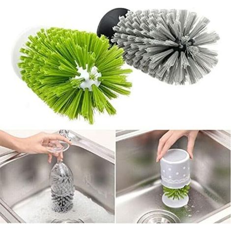 Cepillo para botellas de vidrio, cepillo de limpieza con ventosa, limpiador de botellas de vidrio para bar, cepillo para limpiar el fregadero de la cocina. (1/4)
