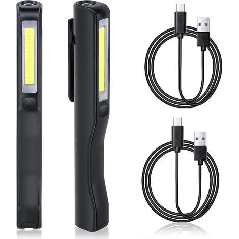 Lampe de Travail, Rechargeable COB Baladeuse LED Ultra Lumineuse avec Clip Magnétique, Lampe de poche 3W USB, Camping Lampe,Lampe d'inspection pour Garage, Camping, d'Urgence, etc