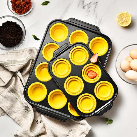 KOWOLL Moule à gâteau en silicone résistant aux hautes températures, compatible four, 31 x 18,6 x 1,80 cm, jaune (1/3)