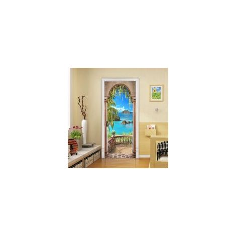Pegatinas autoadhesivas 3D para puertas y paredes - PAISAJE - Vinilo decorativo para puertas, murales de PVC removibles, póster impermeable para puertas de dormitorio, sala de estar y decoración de pu