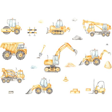 1 Ensemble autocollant mural, véhicule de chantier, motif dessin animé, PVC écologique, décoration chambre enfant(Troisième trimestre : septembre) (1/5)