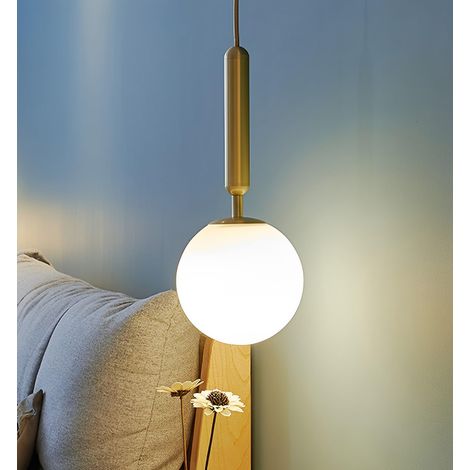 Lampe Pendante Moderne Dorée,Lampe Pendante Globulaire en Verre Blanc,Plafonniers Suspendus D'Intérieur Pour le Salon,la Cuisine,la Salle À Manger,la Chambre et le Couloir,20CM (1/5)