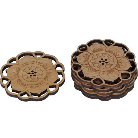 6 pièces Dessous de Verre en Bambou Isolants pour Tasses Accessoire de Table Type Bouton de Fleur (1/5)