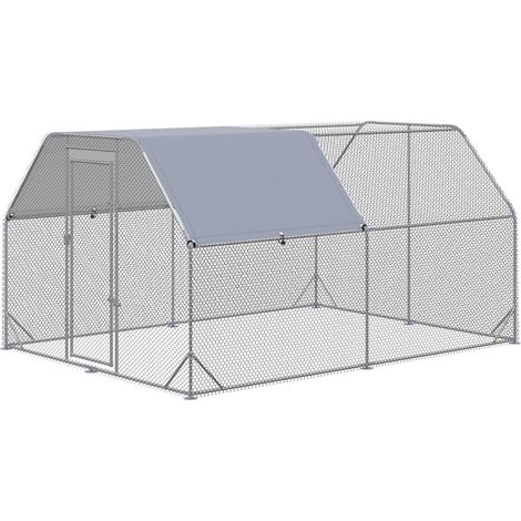 Poulailler extérieur enclos poules porte verrouillable 10-12 poules 280x380x195 cm gris