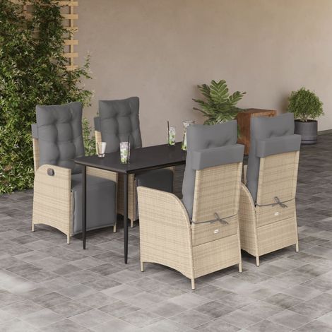 Set comedor de jardín 5 pzas con cojines ratán sintético beige vidaXL (1/5)
