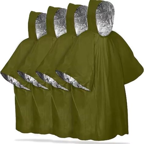 Notfall-Regenponchos, wasser- und winddicht, grün, geeignet für Outdoor-Aktivitäten, Camping und Auto-Notfallsets - warme Regenponchos - 4er-Pack (grün) (1/5)