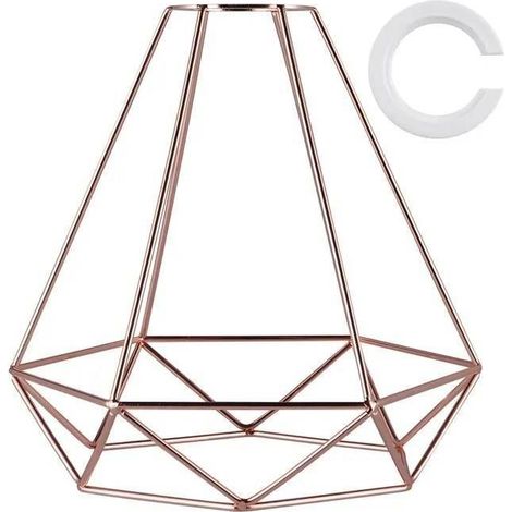 Abat-jour de plafond en métal, abat-jour géométrique avec anneau réducteur, forme de cage suspendue, or rose (1/5)