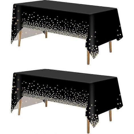 Lot de 2 nappes noires, 137 x 274 cm, nappes rectangulaires à pois noirs et dorés jetables en plastique, motif confettis, pour une utilisation en intérieur. (1/5)