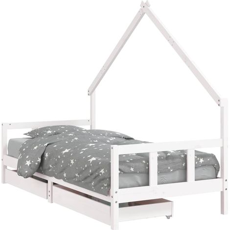 Lit simple Cadre de lit enfant tiroirs blanc 90x200 cm bois de pin massif