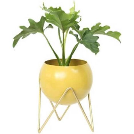 Moderne runde Metallvase mit Ständer – Dekoration für drinnen und draußen (gelb)