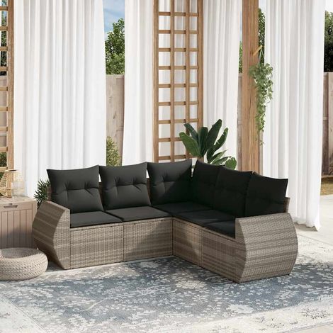 Set de sofás jardín y cojines 5 pzas ratán sintético gris claro vidaXL (1/5)