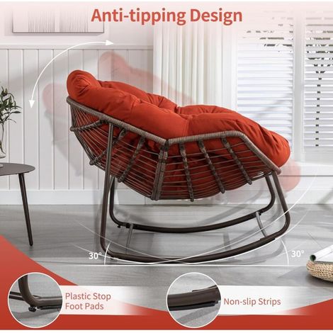 Fauteuil à bascule d'extérieur en rotin, avec coussin rembourré, pour porche, salon, terrasse, jardin, orange (1/5)