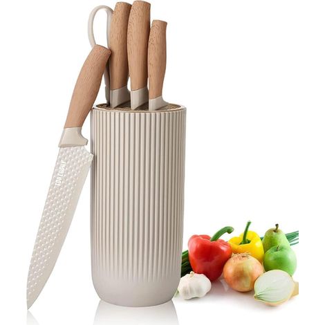 Ensemble de couteaux 6 pièces - Bloc de couteaux de cuisine en acier inoxydable anti-adhésif de couleur kaki - Ensemble de couteaux de chef universel adapté pour la maison, le restaurant et le (1/5)