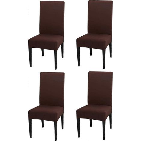 Ensemble de 4 housses de chaise élastiques marron, faciles d'entretien. (1/4)