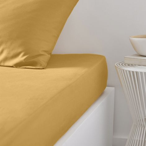 Drap housse en coton pour lit double "Essential" à grands bonnets - Jaune - 140 x 200 cm - Livraison gratuite (1/3)