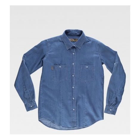 Blusa vaquera entallada manga larga WORKTEAM B8790 XXL Vaquero Claro