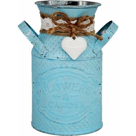 Vase décoratif en métal vintage chic, pot à lait, style shabby, style rustique, seau à fls en métal (1/5)