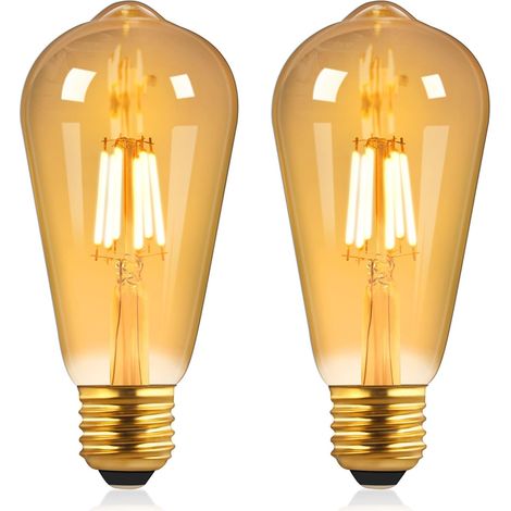 2 Pack, Bombilla LED Edison Vintage, 6W(Equivalente a 60W), ST64 Blanco Cálido 2700K, Non Dimmable, Filament a vis E27 Ambre, Convient Pour Café Librairie, Lustre de Chambre (1/5)