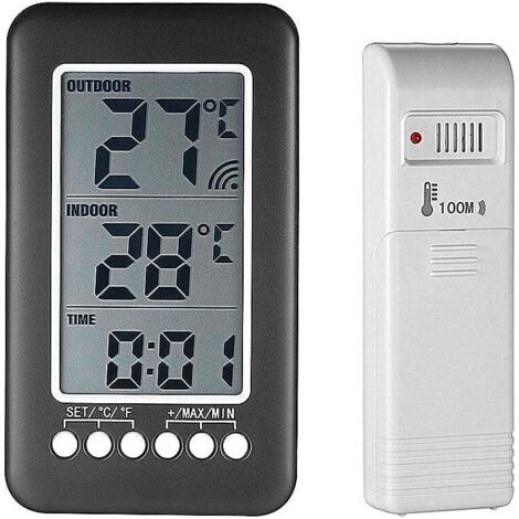 Thermomètre interieur exterieur sans fil avec horloge Numérique station meteo sans fil avec capteur extérieur, black friday 2020 Moniteur de Température Affichage LCD intelligent ° C / ° F (1/4)