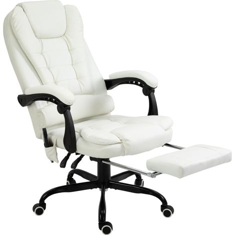 Vinsetto Fauteuil de bureau massant ergonomique hauteur réglable dossier inclinable repose-pieds rétractable pivotant 360° blanc