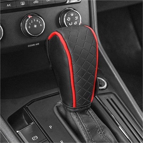 Copri pomello del cambio in pelle con ricamo a diamante, accessorio decorativo universale per auto, camion, SUV (nero/rosso) (1/4)