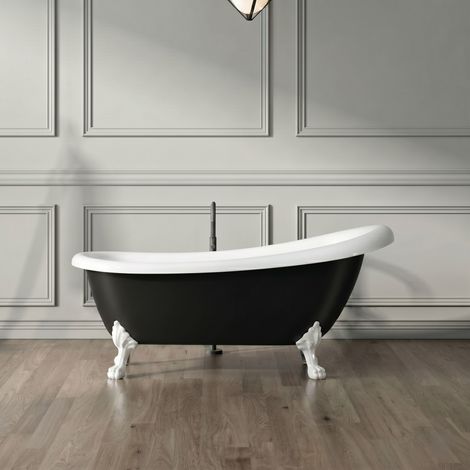 Bañera con patas RICHMOND NEGRA 171 cm patas LEÓN BLANCAS