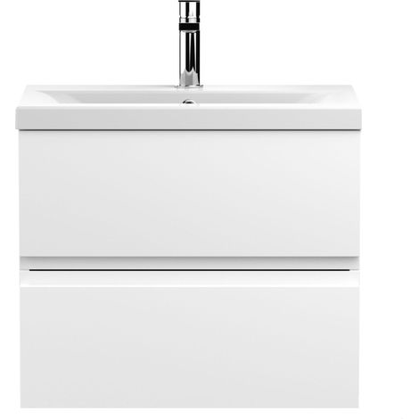 Mavesyn Contemporary 2 Drawer Wall Hung Vanity Unit with Mid-Edge Basin, Satin White, 600mm