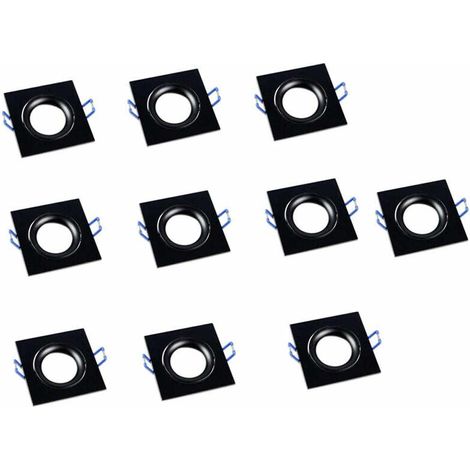 Kit 10 Porta faretti ad incasso quadrato acciaio orientabile per controsoffittatura supporto portafaretto con molle foro 75 mm Nero (1/2)