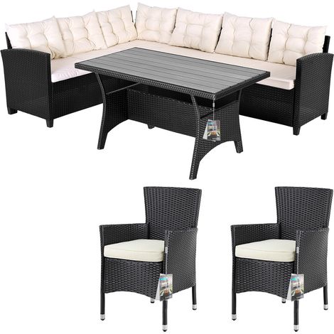 CASARIA® Conjunto Jardin Exterior Poliratán Comedor WPC Sillones Esquineros con Cojines Resistente Intemperie Muebles Salón Balcón Terraza Negro (1/5)