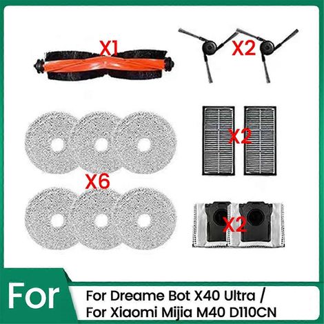 Ersatzteile für die Staubsauger Dreame Bot X40 Ultra und Xiaomi Mijia M40 D110CN: Hauptbürste und Reinigungstuch.